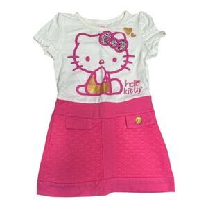 Hello Kitty Ivory Pink Quilted Short Sleeve Dress GIrls Size 2T
